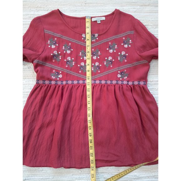 Polagram Red Long Sleeve Peplum Top with Folk Inspired Floral Embroidery Size M - Picture 6 of 12